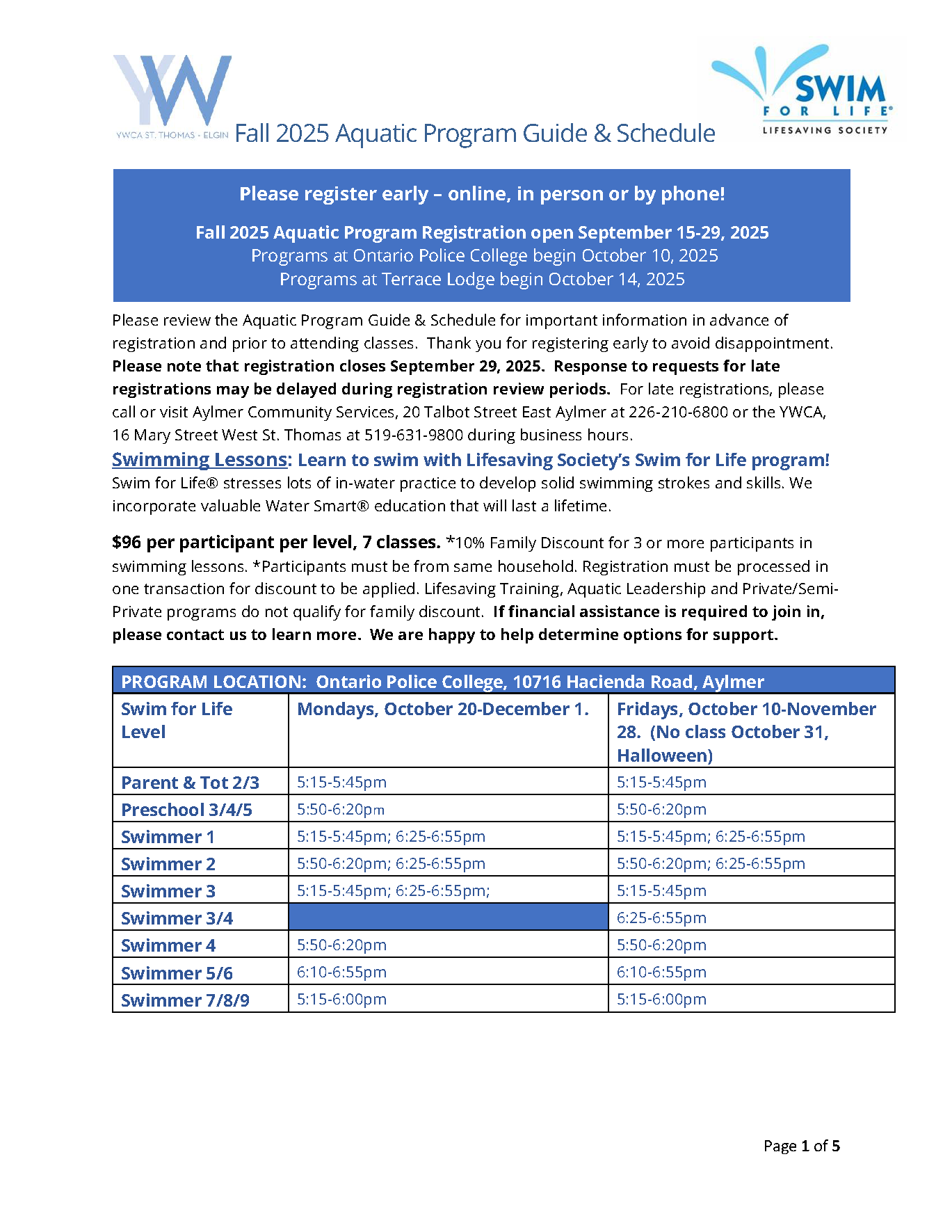 Fall 2025_Aquatics Program Guide_Schedule_Cover