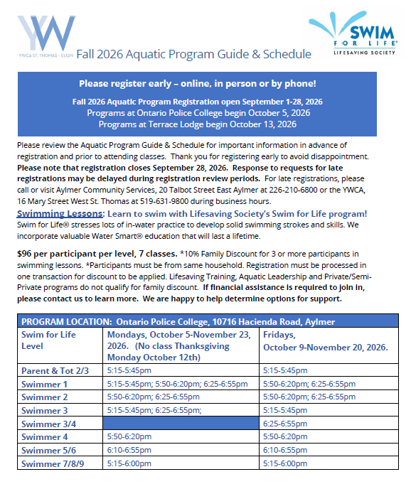 Fall 2026 - Aquatics Program Guide & Schedule