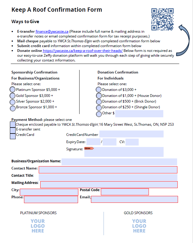 Keep A Roof Donation Form_2026 Keep A Roof Donation Levels & Forms